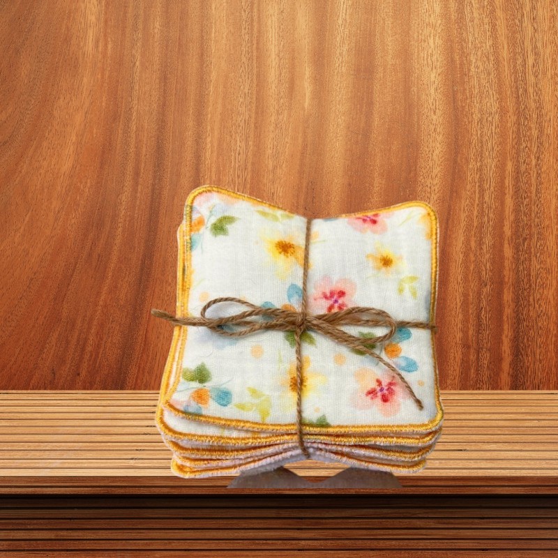 Lot de 6 Lingettes Imprimées Jaunes Lavables